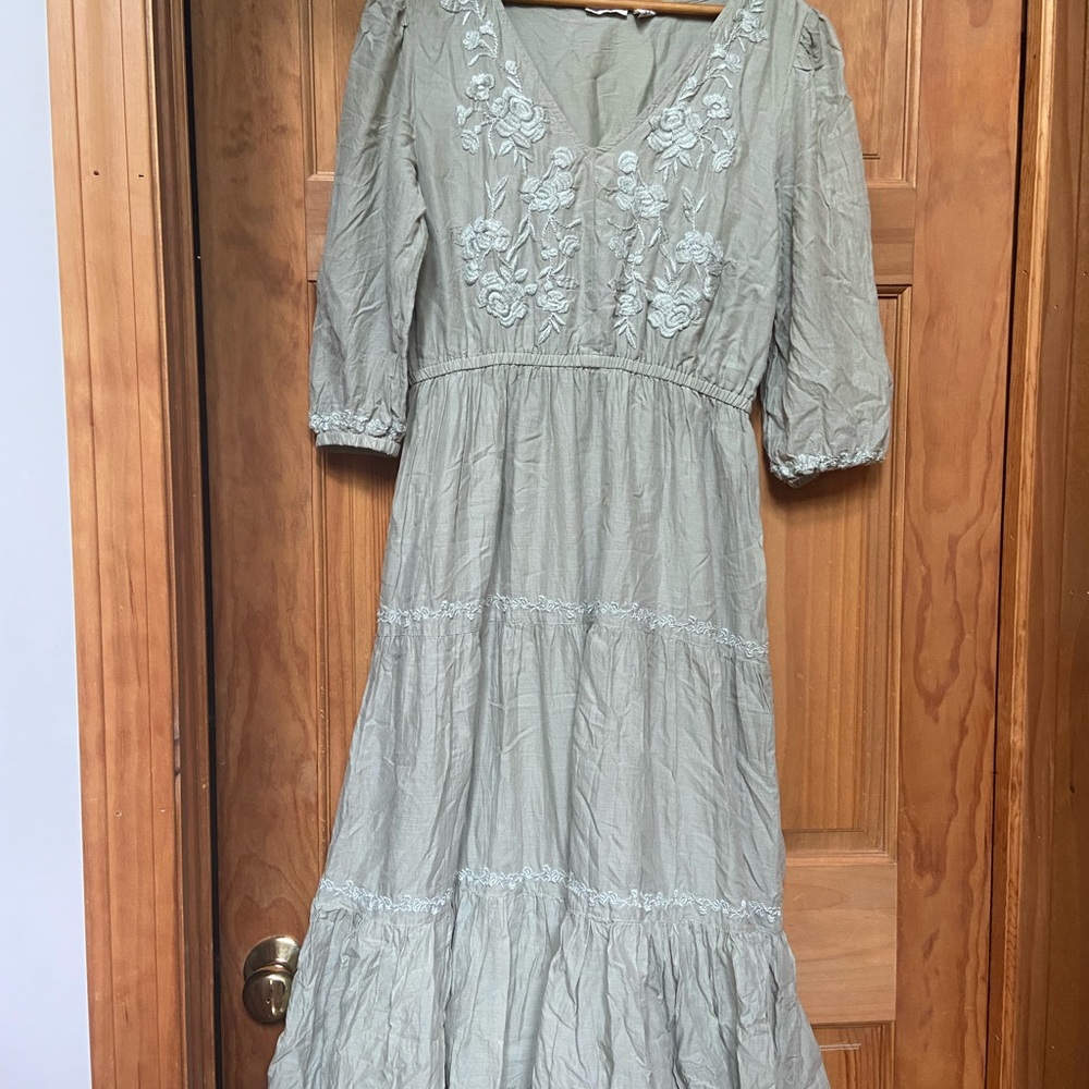 Lucky Brand Green Ruffled Tiered Peasant Dress